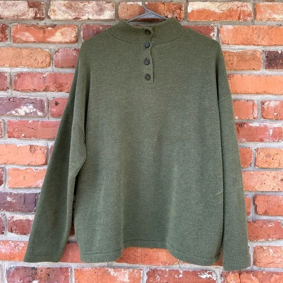 Madewell Ribbed Mock Neck Button Olive Green Women's Sweater Pockets Women’s XL - Picture 8 of 10